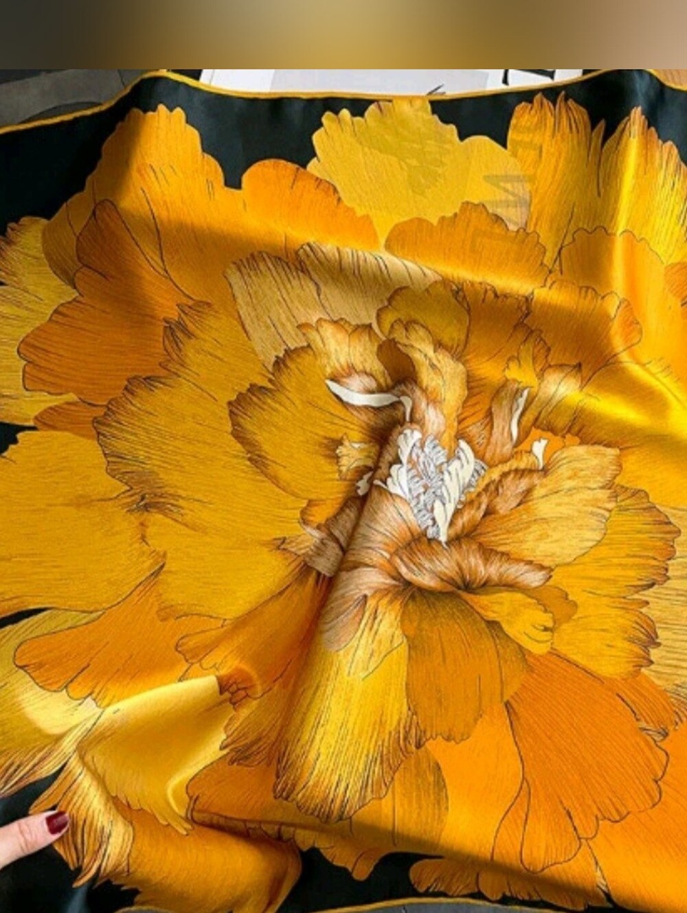 Silk-Feel Yellow Floral Scarf - Women Accessories - Picture 5 of 5